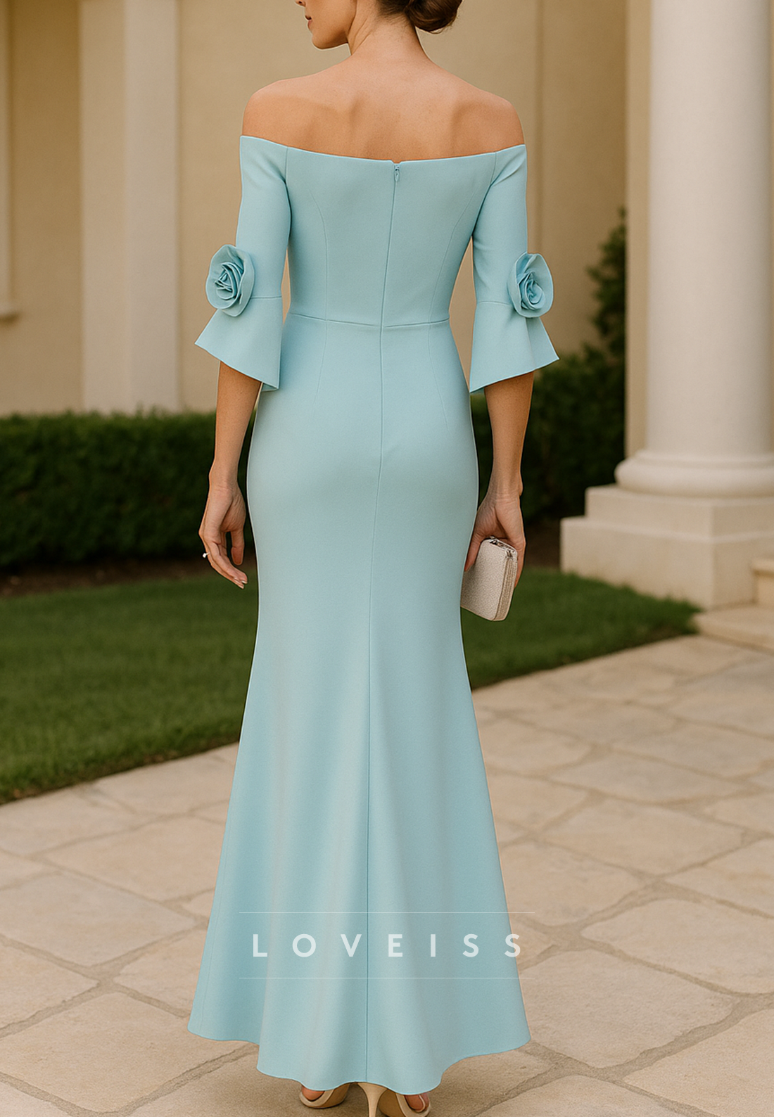 Off-Shoulder Half Sleeves Mermaid Mother of Bride Dress