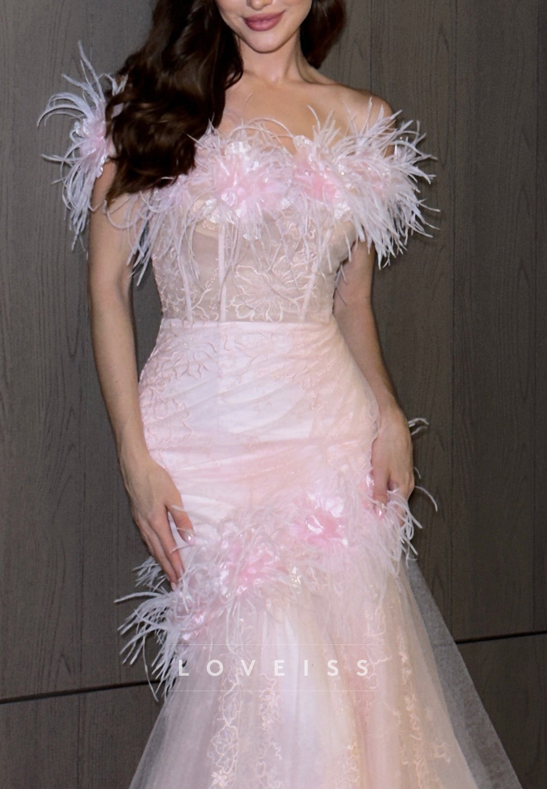 Off-Shoulder Lace Appliques Floral Mermaid Prom Dress