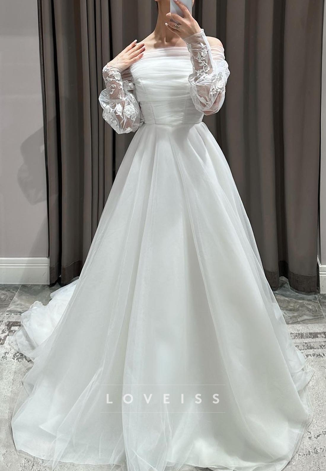 Off-Shoulder Long Sleeves A-Line Wedding Dress