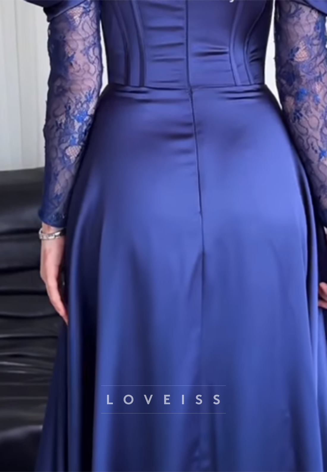 Off-Shoulder Long Sleeves Appliques A-Line Evening Dress