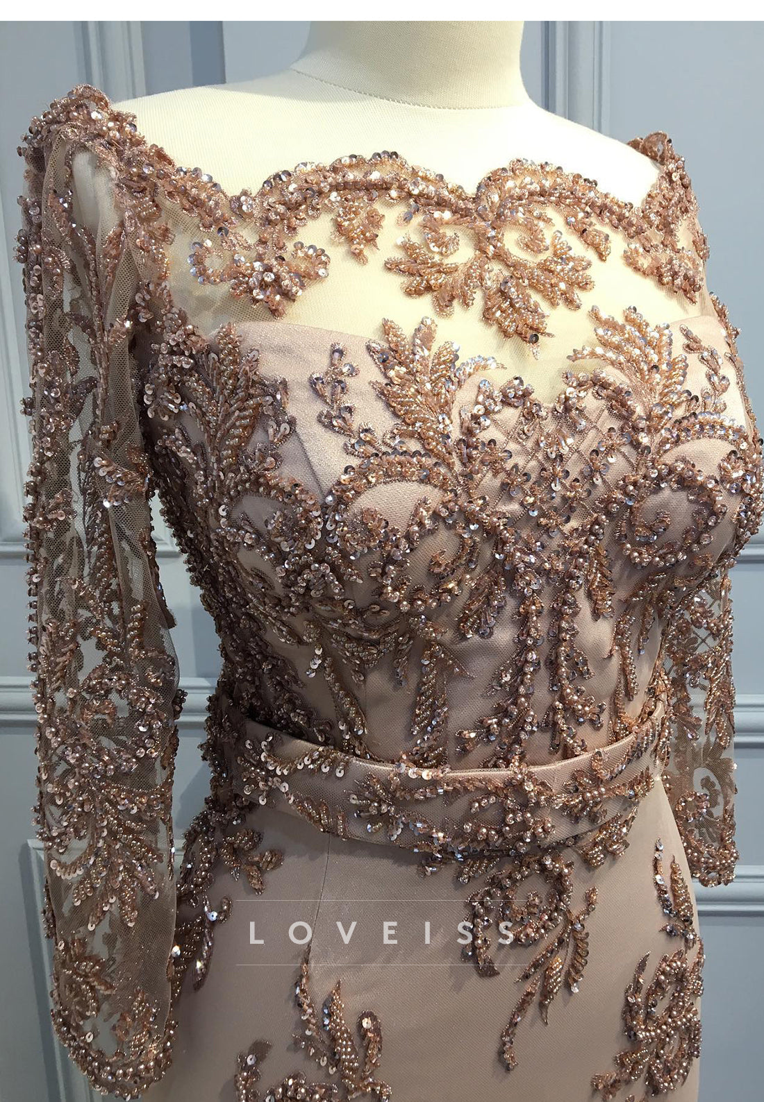 Off-Shoulder Long Sleeves Appliques Beaded Sheath Mother of Bride Dress