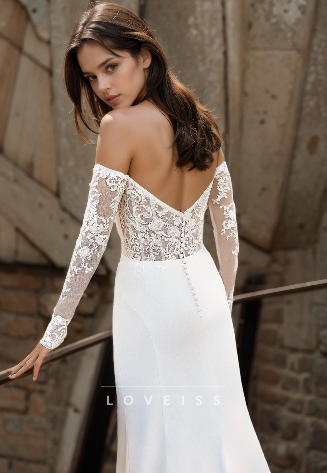 Off-Shoulder Long Sleeves Appliques Sleek Mermaid Wedding Dress