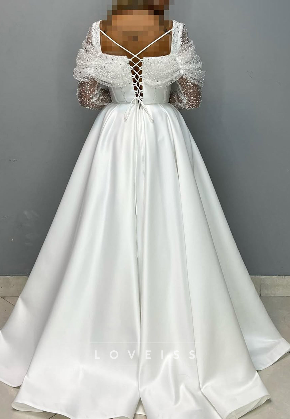 Off-Shoulder Long Sleeves Beaded Emboridery Pleated A-Line Formal Dress