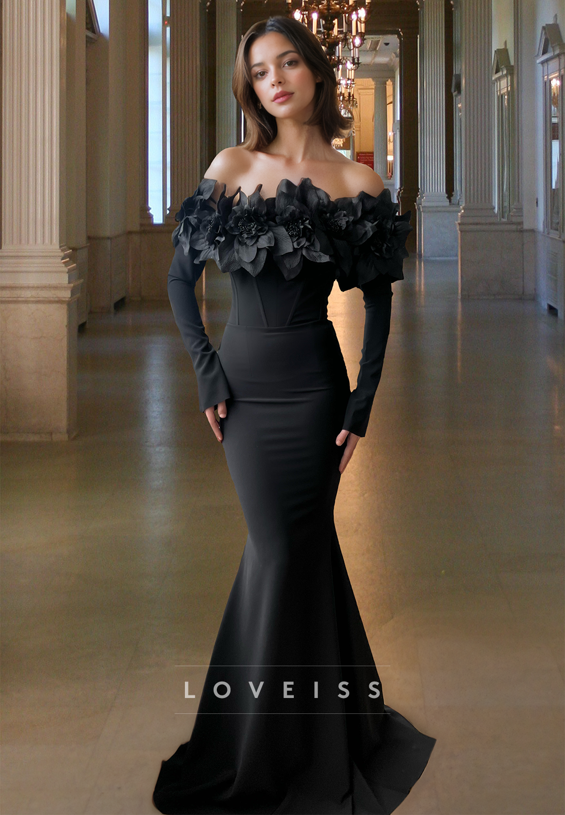 off the shoulder long sleeve mermaid prom dress Long Sleeve Lace Maroon Mermaid Prom Dresses Off the Shoulder Formal Dress ARD1416
