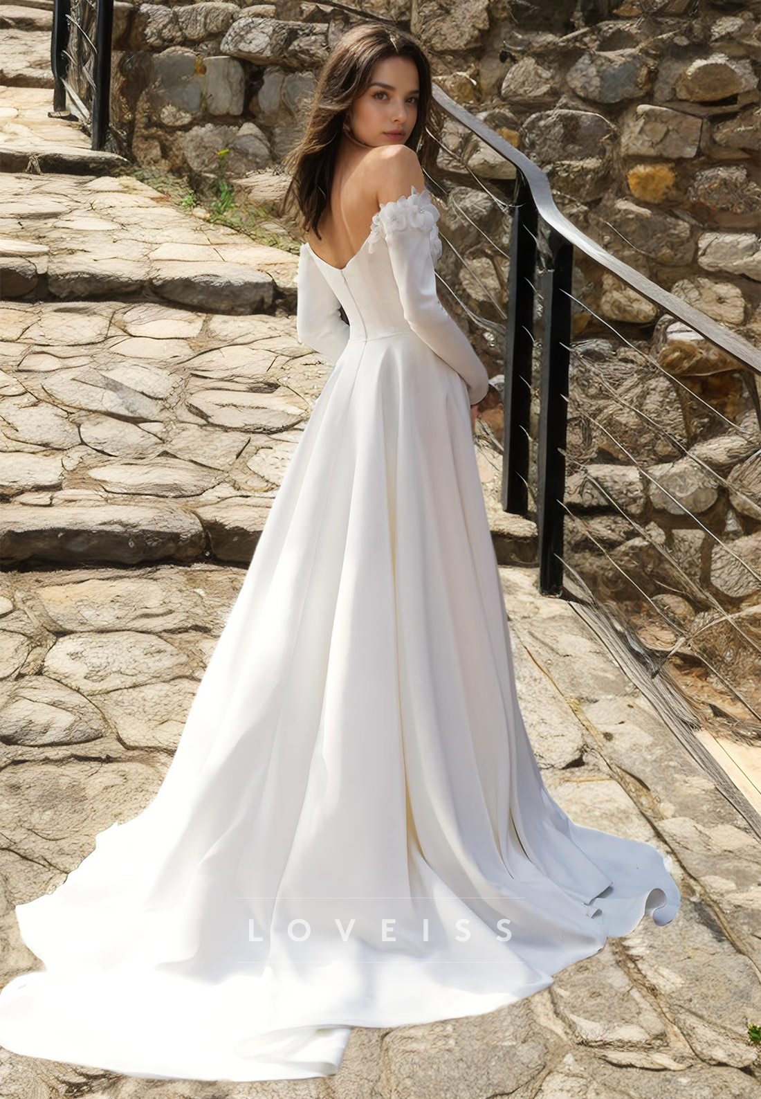 Off-Shoulder Long Sleeves Floral Embellished Mermaid Wedding Dress