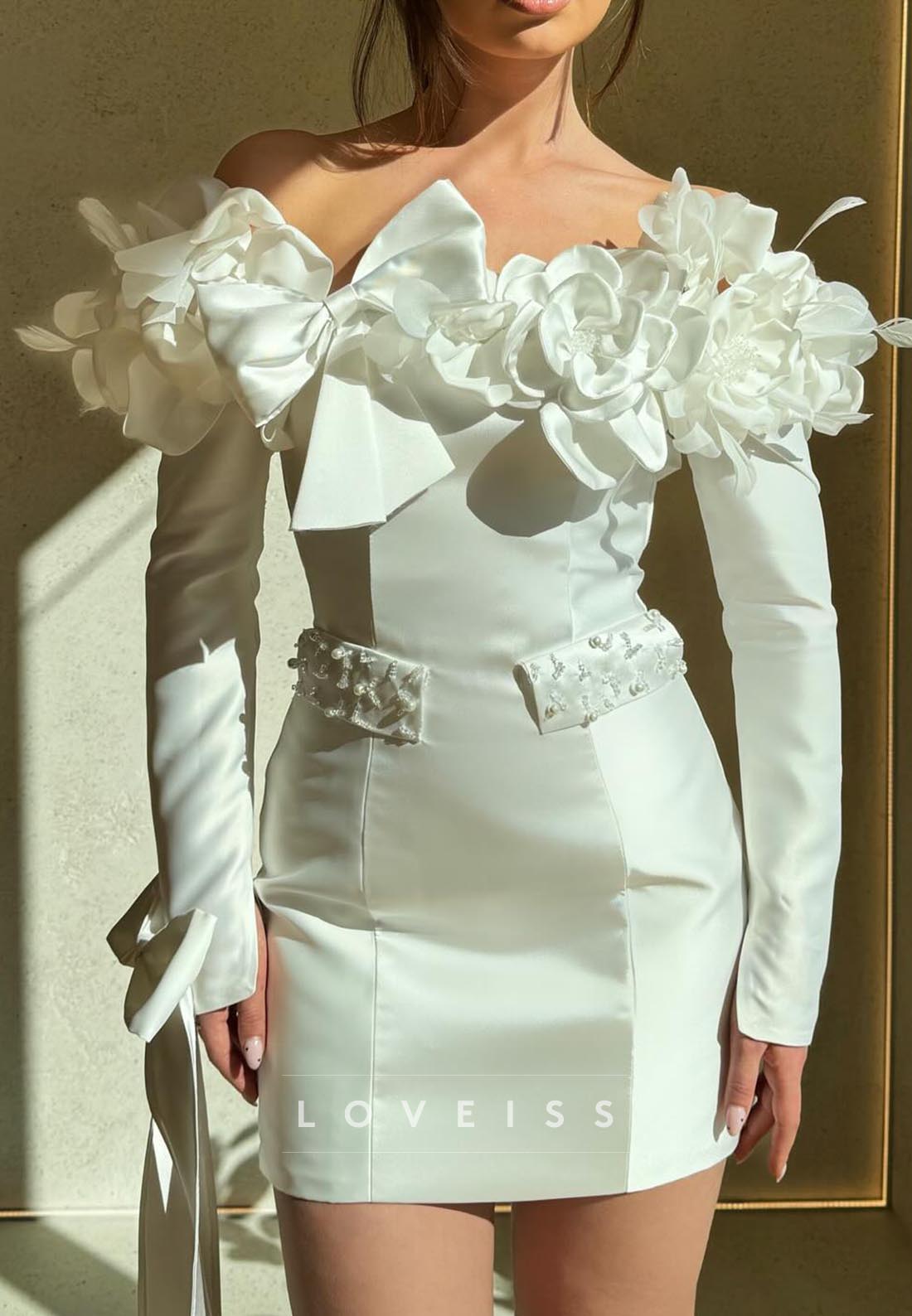 Off-Shoulder Long Sleeves Floral Sheath Wedding Dress