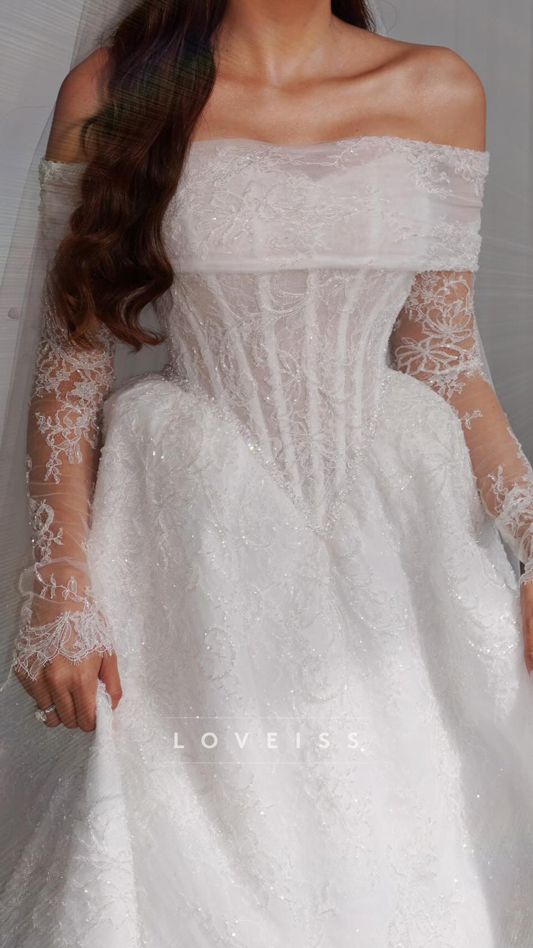 Off-Shoulder Long Sleeves Lace Appliques A-Line Wedding Dress