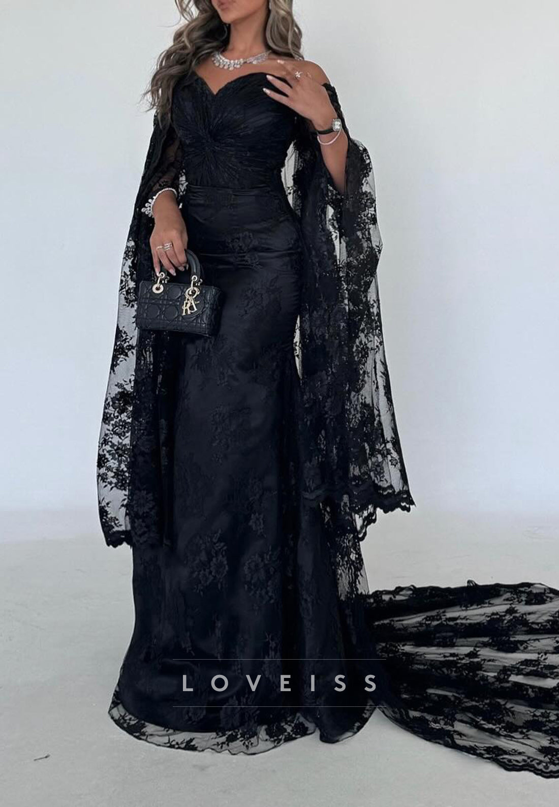 Off-Shoulder Long Sleeves Lace Appliques Mermaid Evening Dress