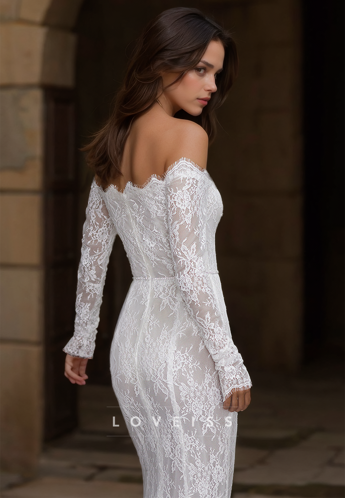 Off-Shoulder Long Sleeves Lace Appliques Mermaid Wedding Dress