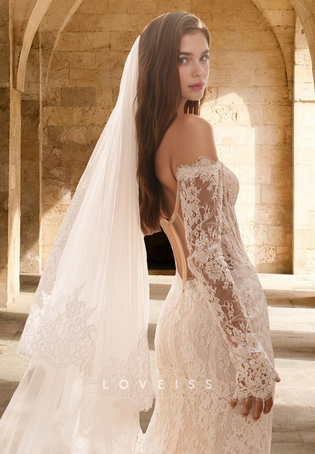 Off-Shoulder Long Sleeves Lace Appliques Mermaid Wedding Dress