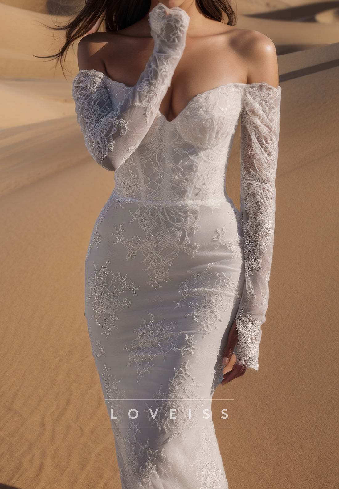 Off-Shoulder Long Sleeves Lace Appliques Mermaid Wedding Dress