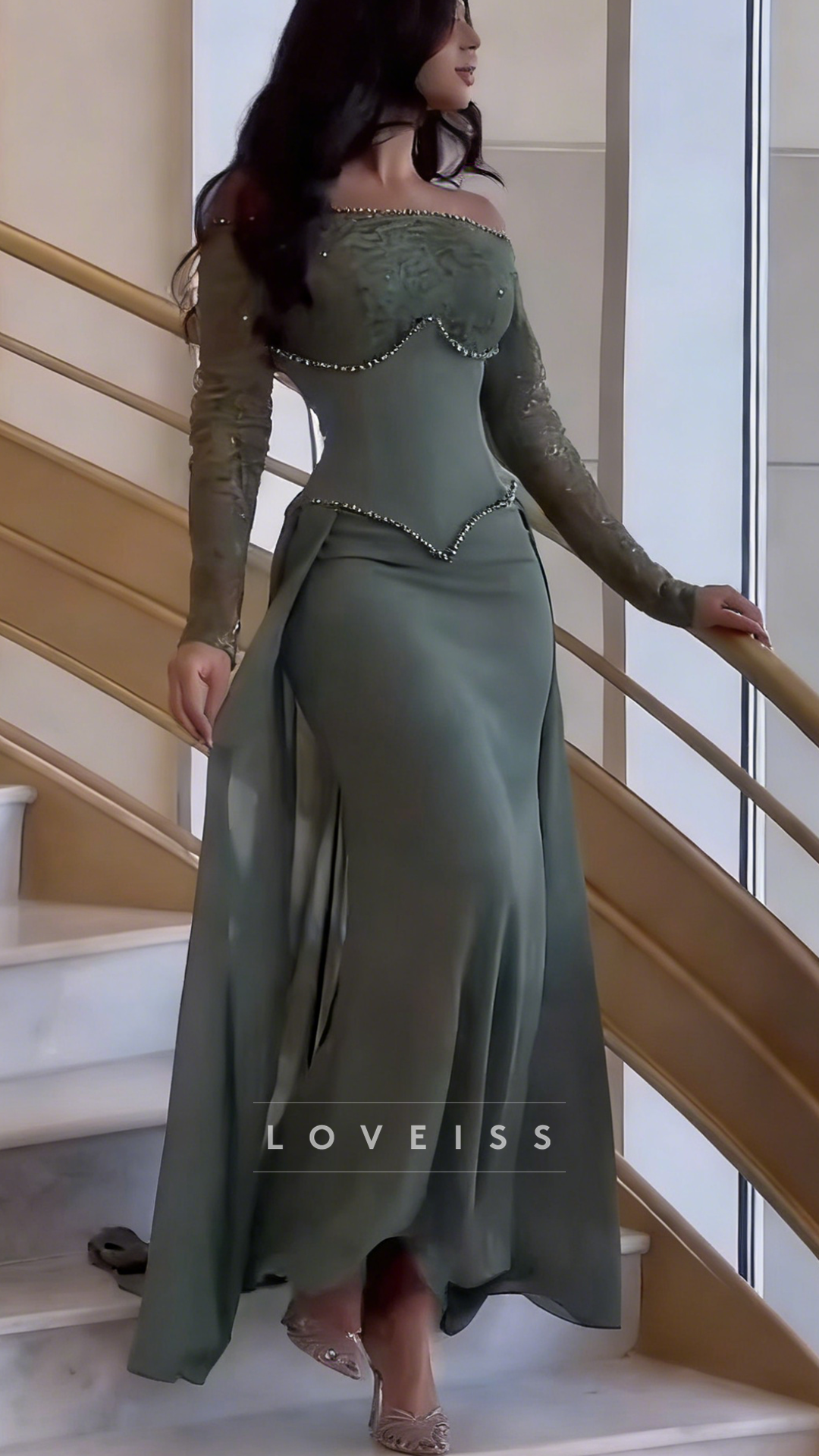 Off-Shoulder Long Sleeves Mermaid Evening Dress