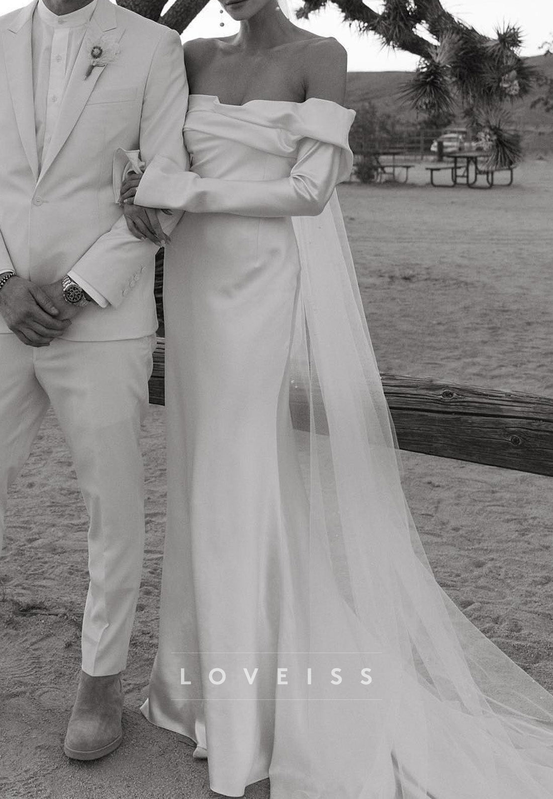 Off-Shoulder Long Sleeves Sleek Sheath Wedding Dress