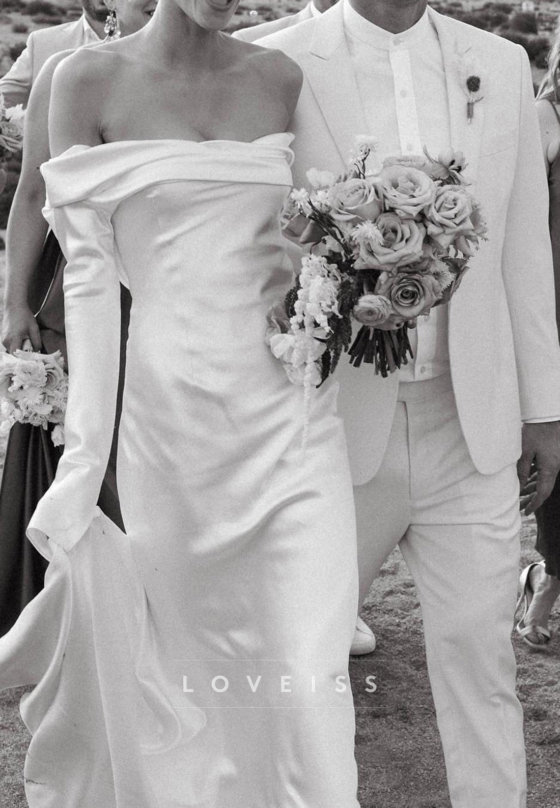Off-Shoulder Long Sleeves Sleek Sheath Wedding Dress