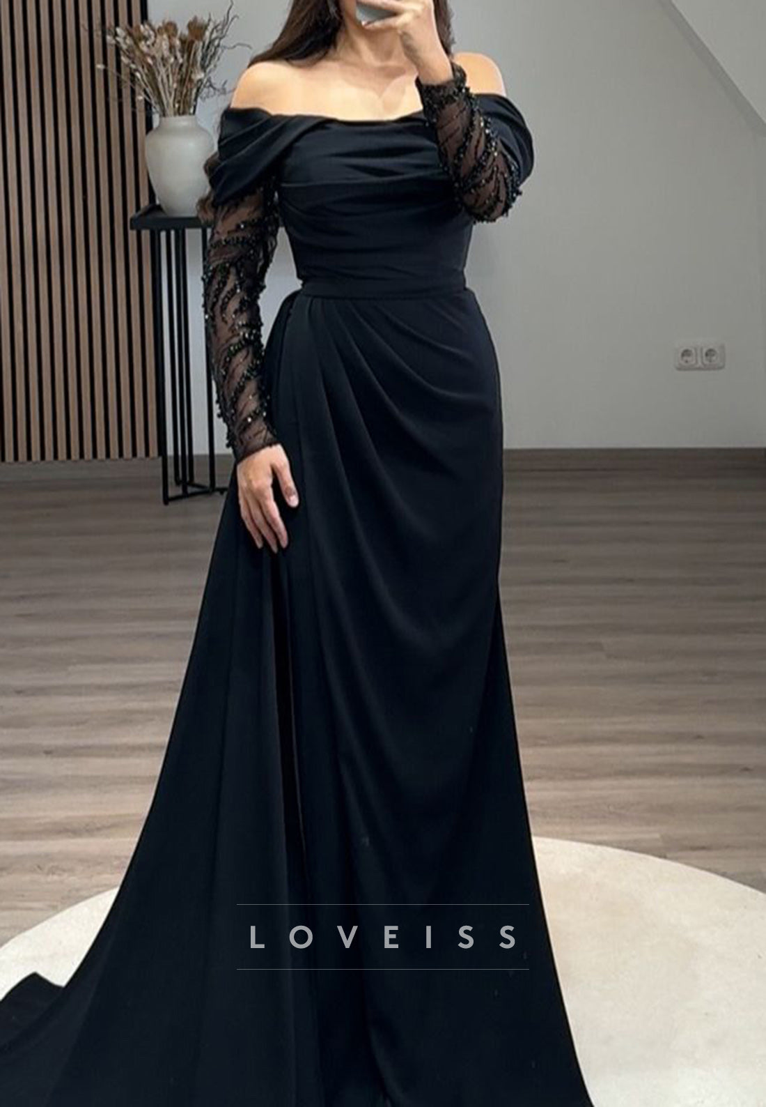 Off-Shoulder Long Sleeves Ruched Sheath Formal Dress