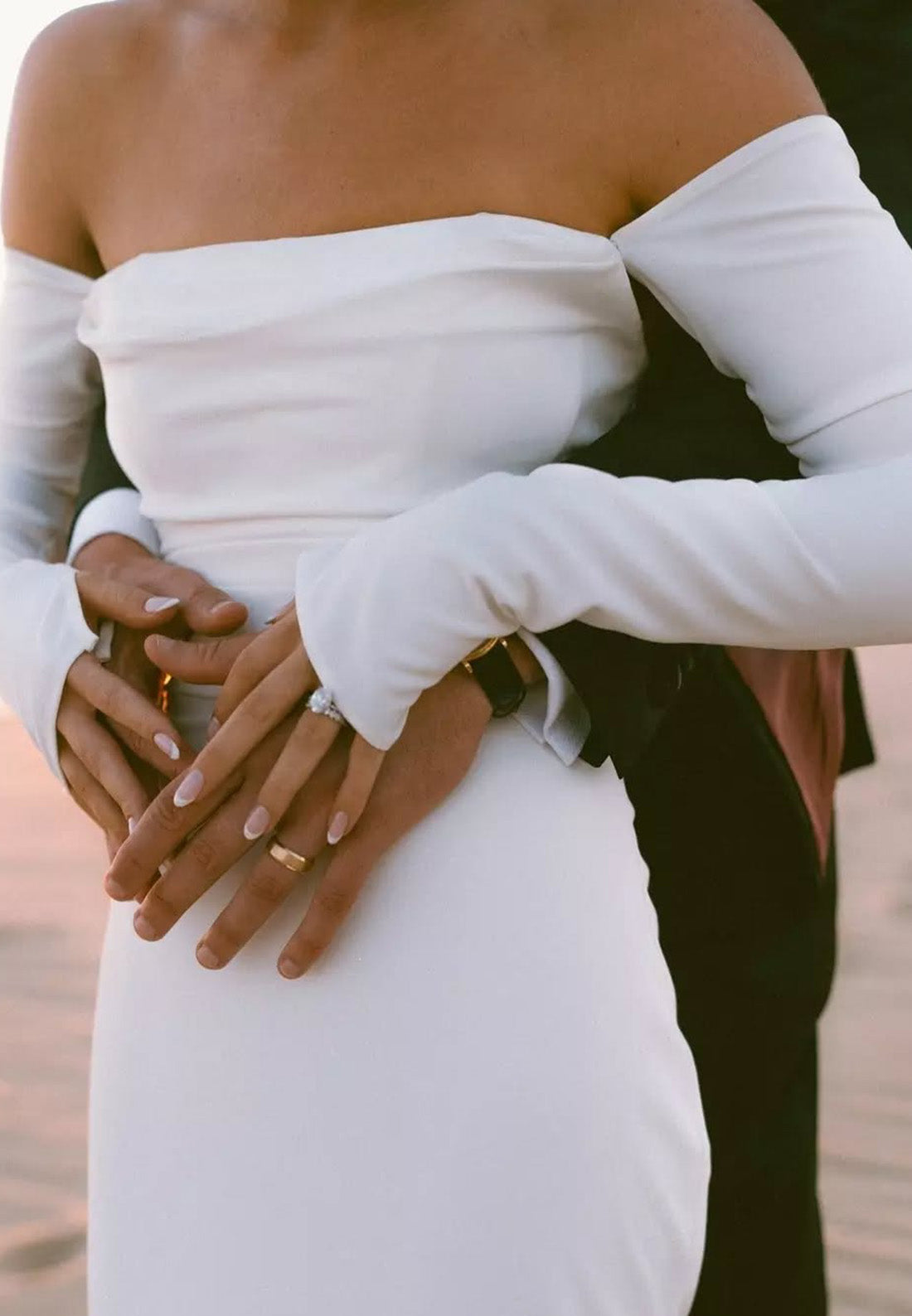 Off-Shoulder Long Sleeves Sleek Mermaid Beach Wedding Dress