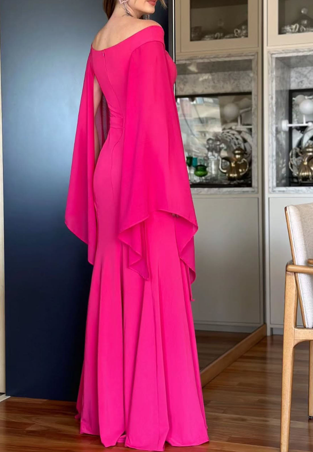 Off-Shoulder Long Sleeves Sleek Mermaid Formal Dress Mother of Bride Dress