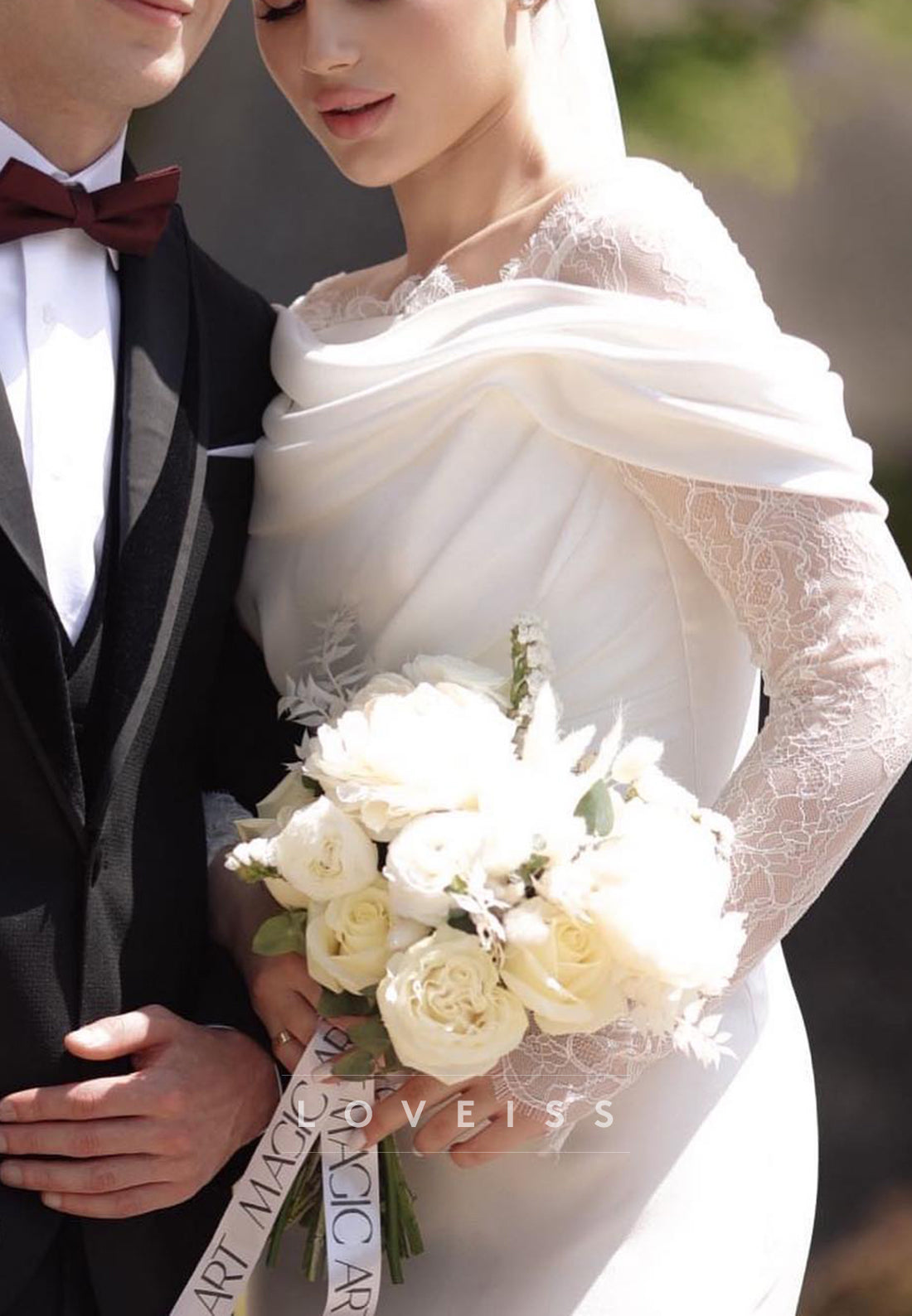 Off-Shoulder Long Sleeves Sleek Mermaid Wedding Dress
