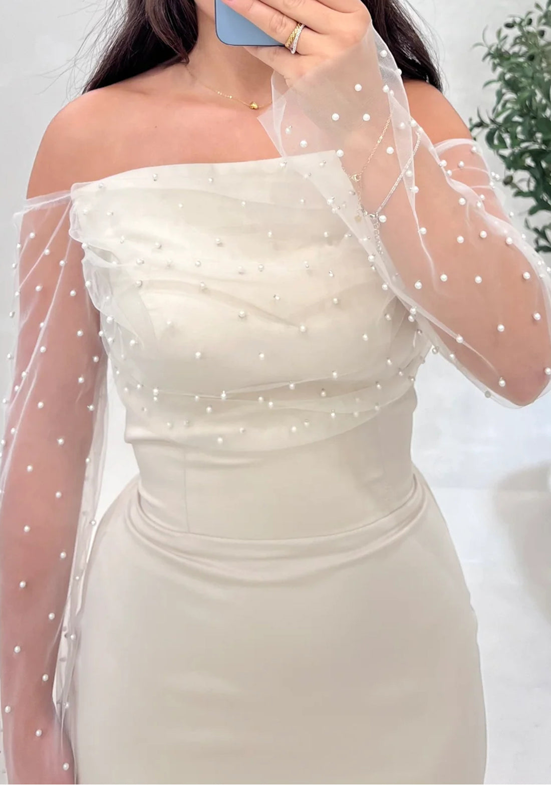 Off-Shoulder Long Sleeves Sleek Sheath Evening Dress