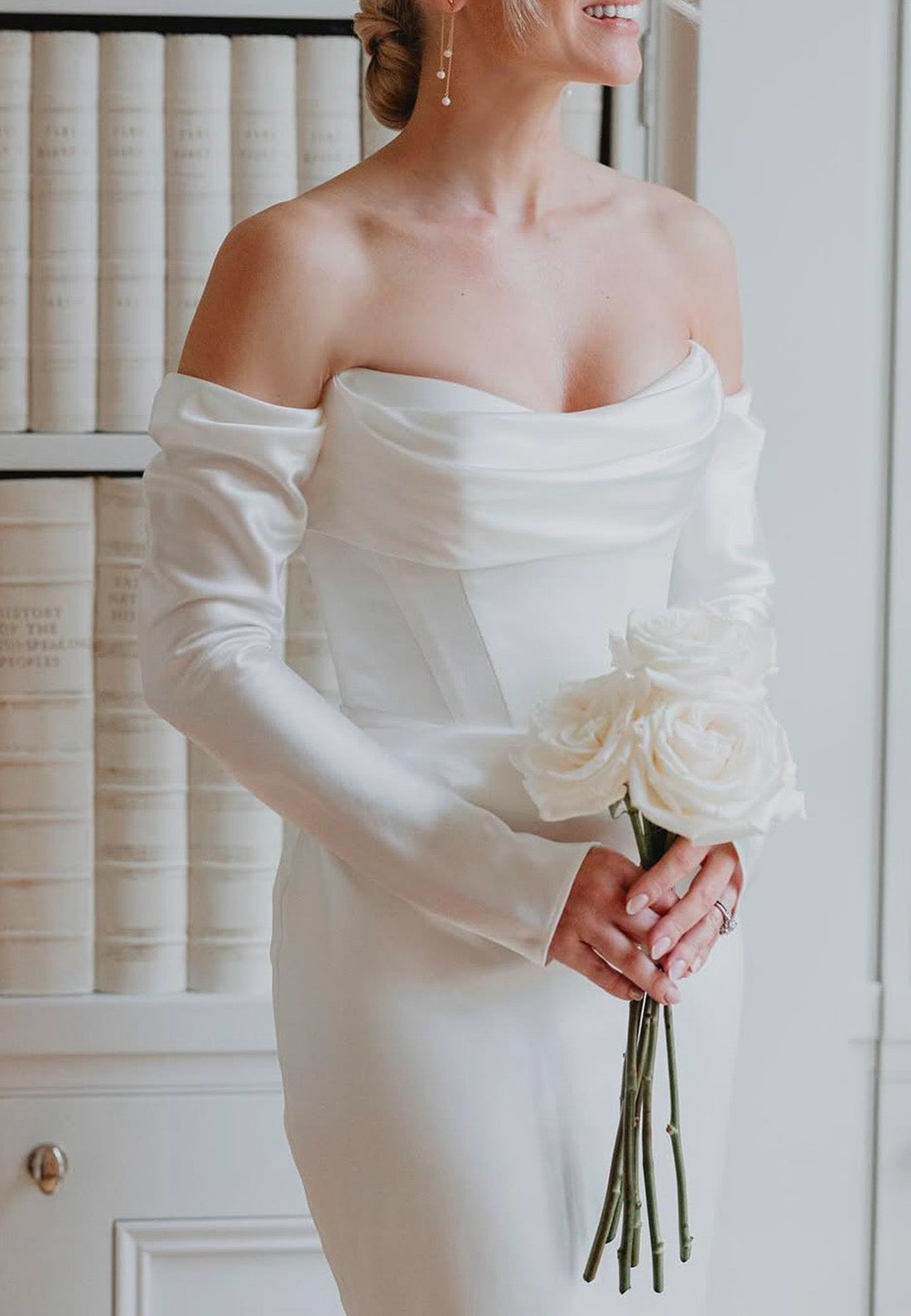 Off-Shoulder Long Sleeves Sleek Sheath Wedding Dress