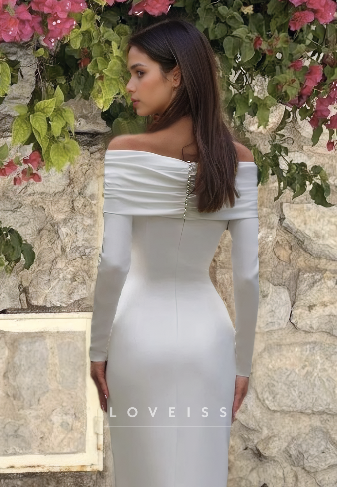 Off-Shoulder Long Sleeves Sleek Sheath Wedding Dress