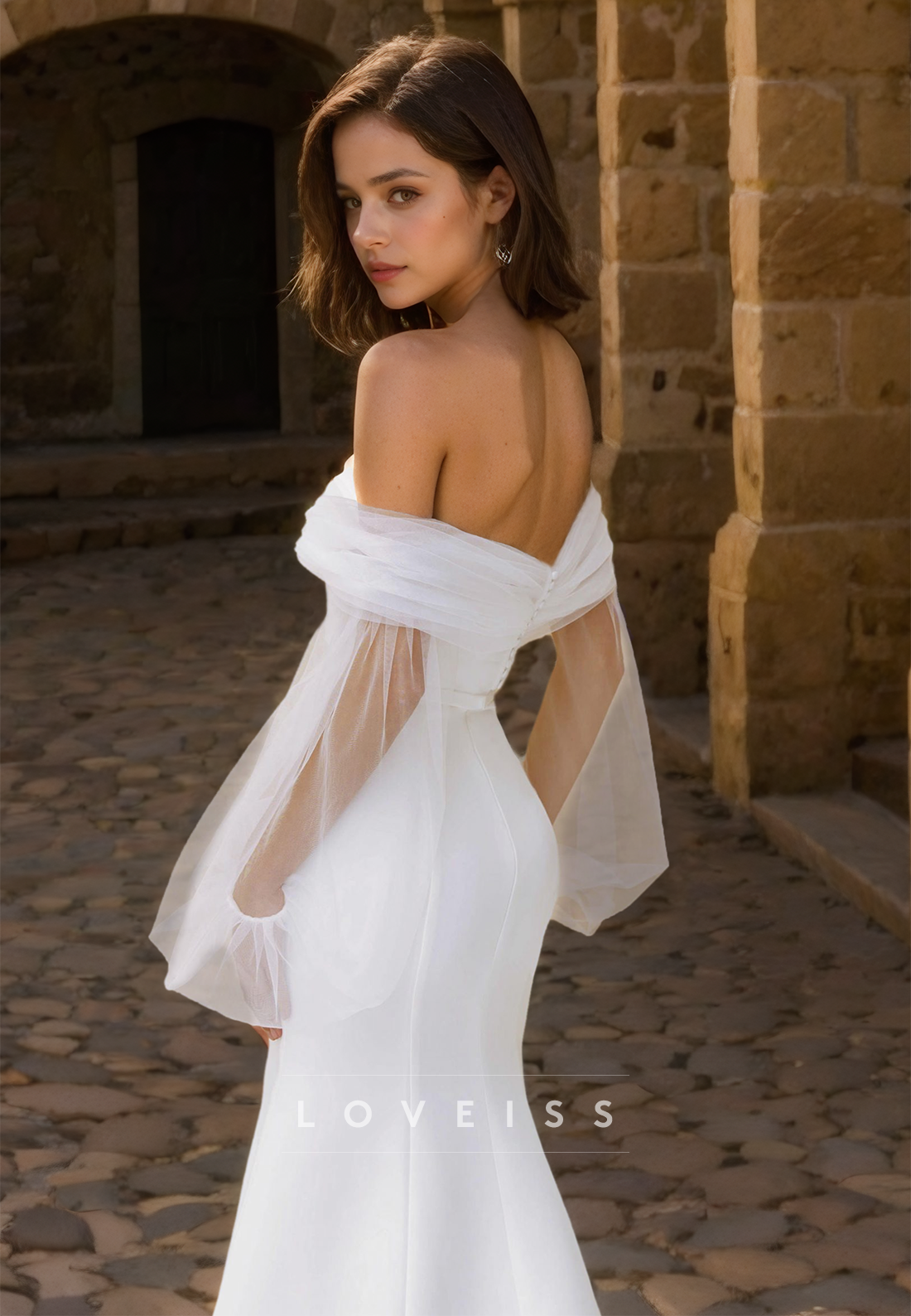 Off-Shoulder Long Sleeves Strapless Sleek Mermaid Wedding Dress