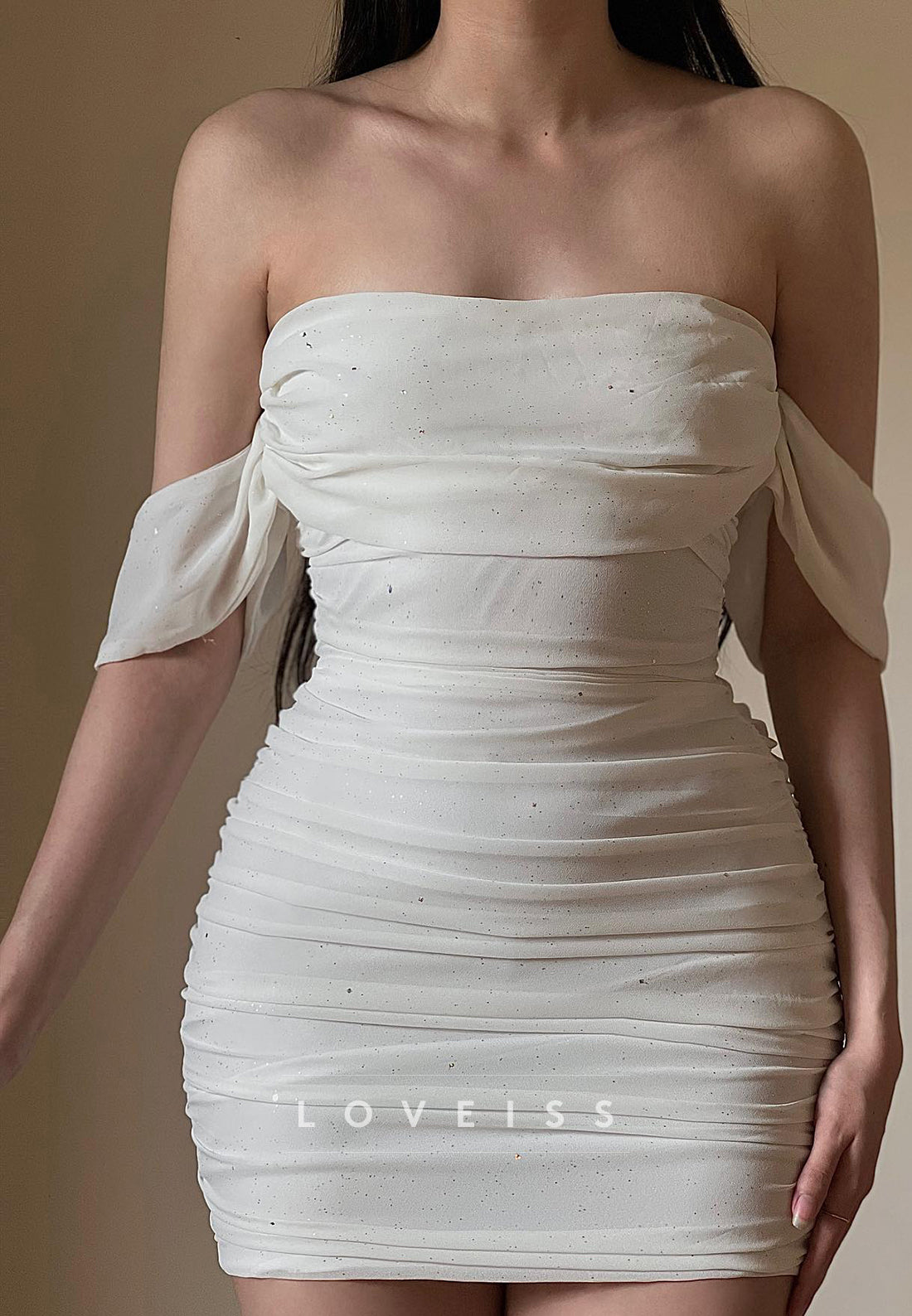 Off-Shoulder Pleated Fitted Sheath Party Homecoming Dress