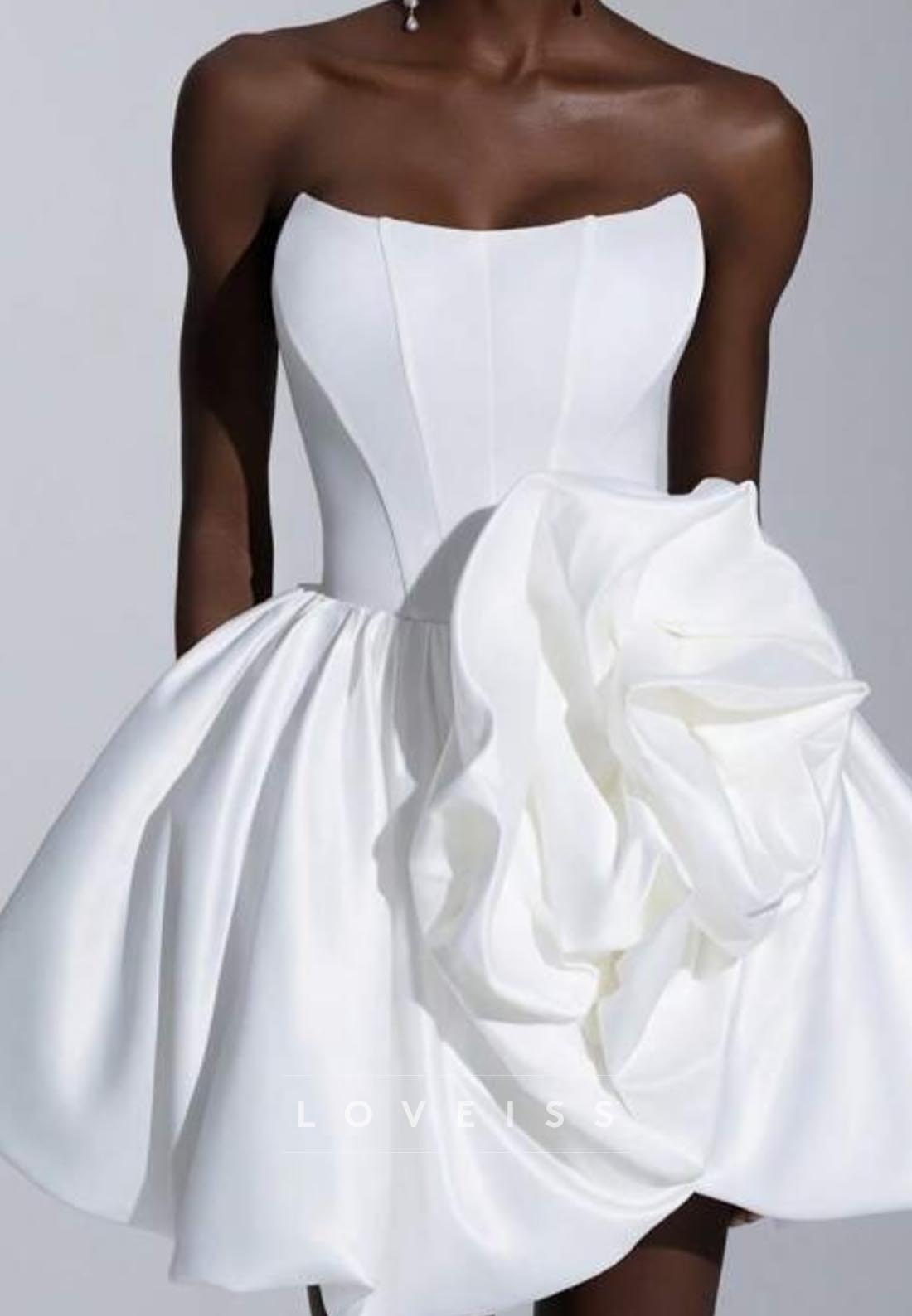 Off-Shoulder Pleated Floral Short A-Line Wedding Dress