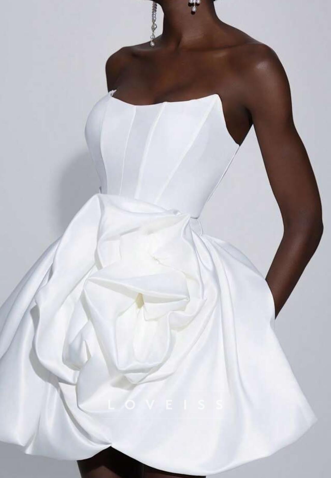 Off-Shoulder Pleated Floral Short A-Line Wedding Dress