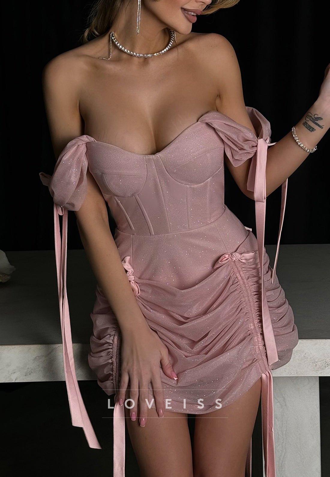 Off-Shoulder Pleated Sheath Party Homecoming Dress