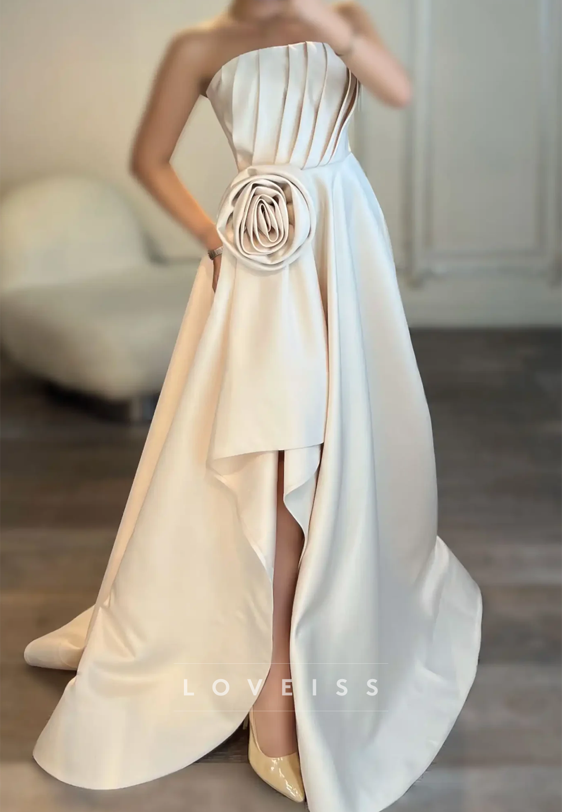 Off-Shoulder Pleated Wedding Guest Dress A-Line Formal Dress