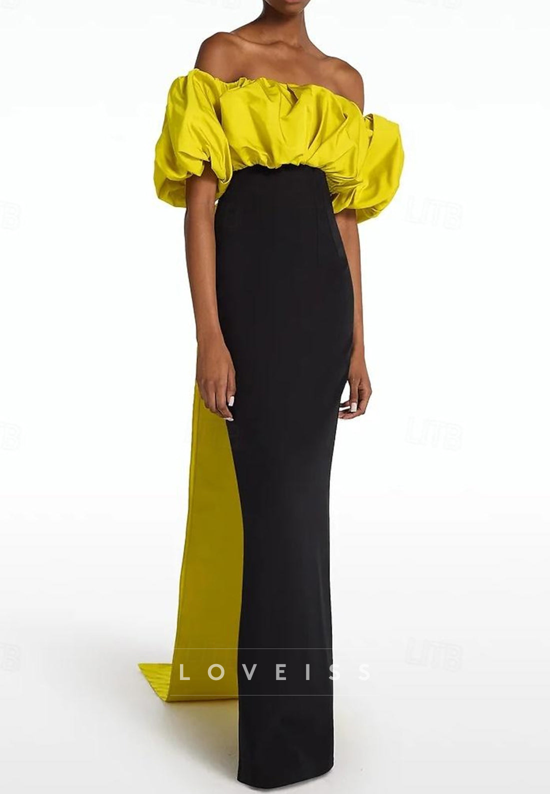 Off-Shoulder Puff Sleeves Sleek Mermaid Evening Dress