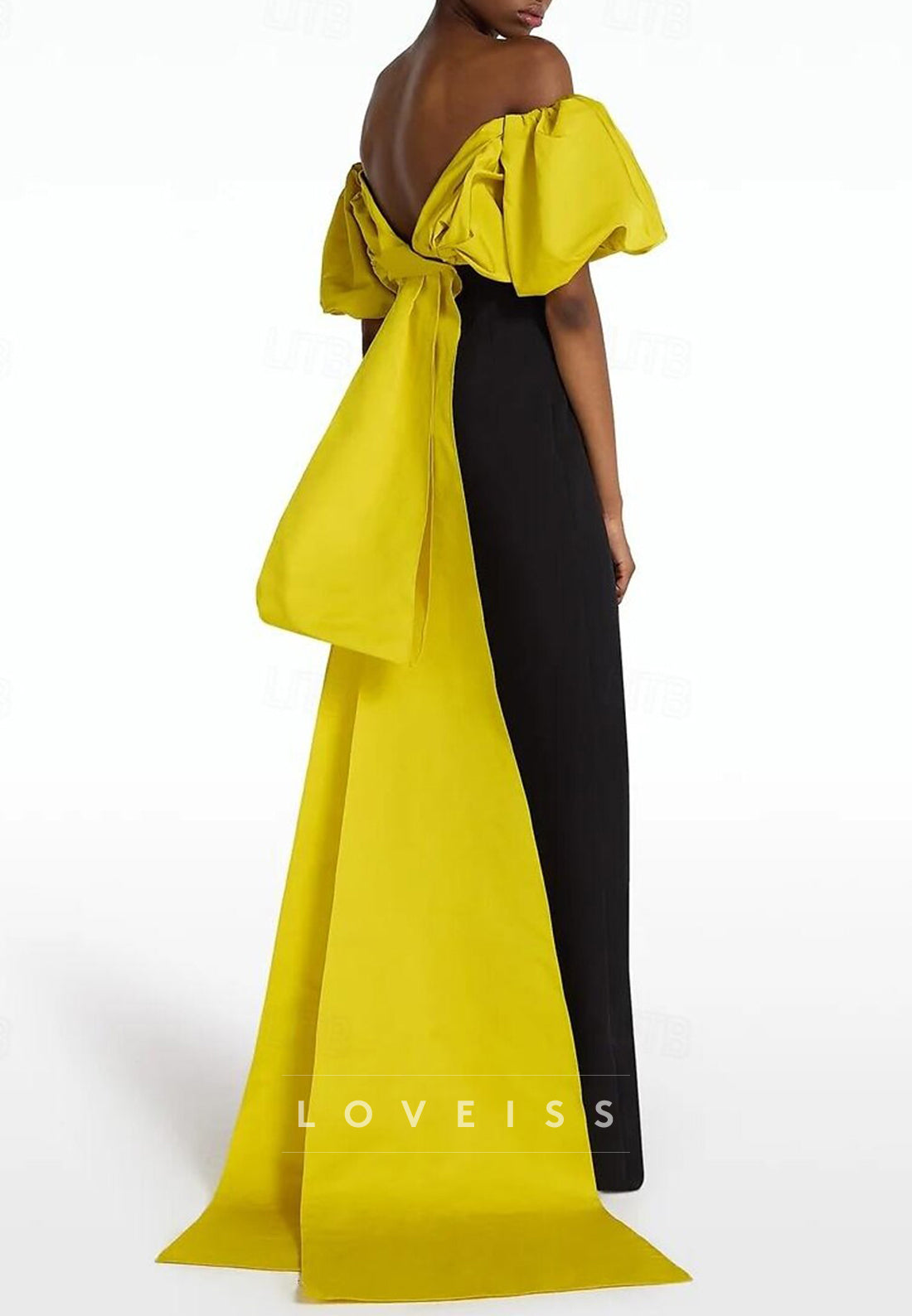 Off-Shoulder Puff Sleeves Sleek Mermaid Evening Dress