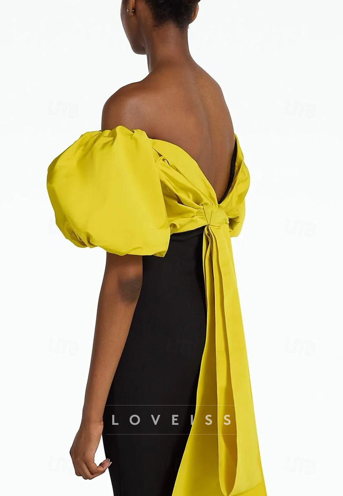 Off-Shoulder Puff Sleeves Sleek Mermaid Evening Dress