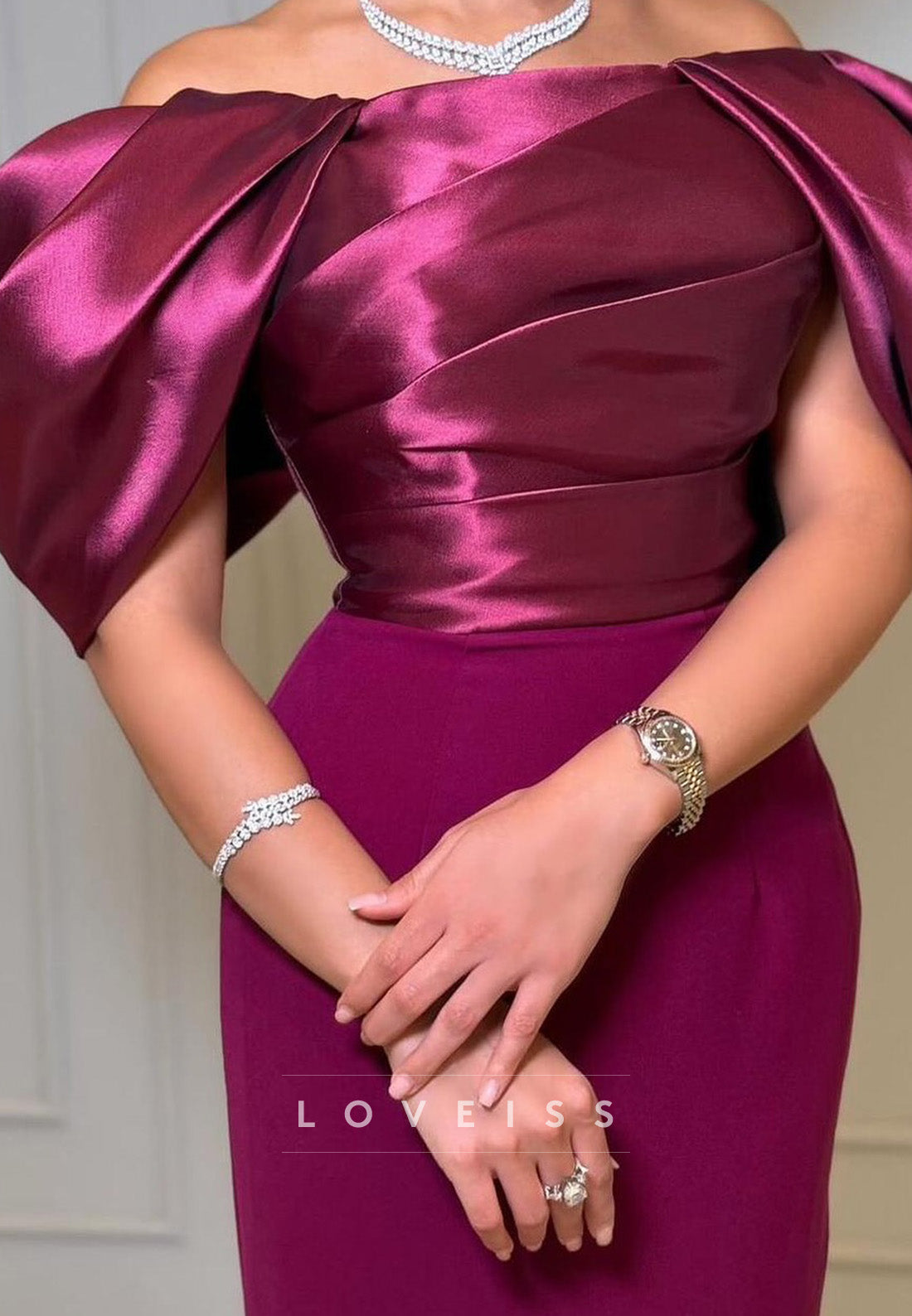 Off-Shoulder Puff Sleeves Sleek Sheath Evening Dress
