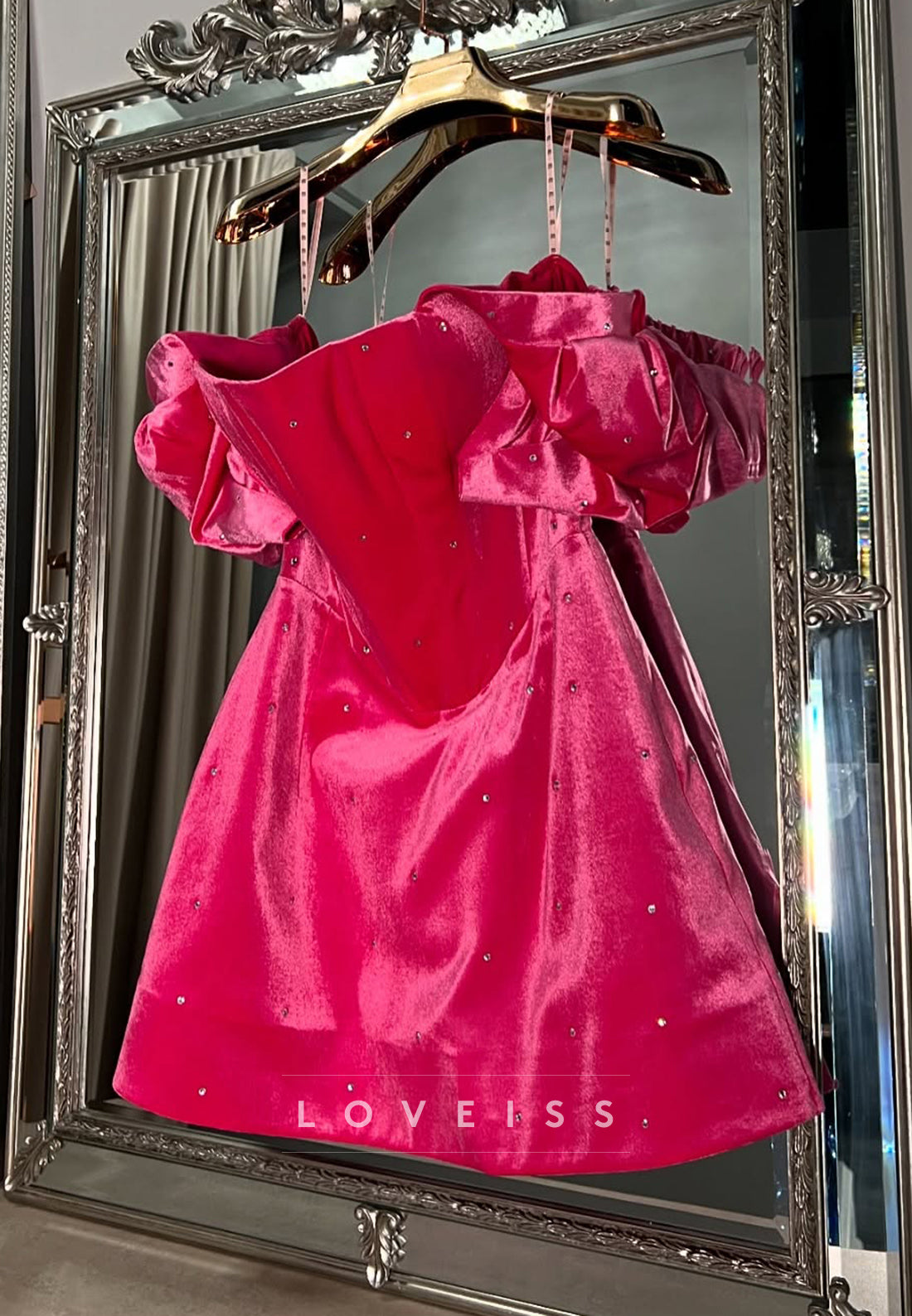 Off-Shoulder Puff Sleeves Velvet Beaded A-Line Party Homecoming Dress