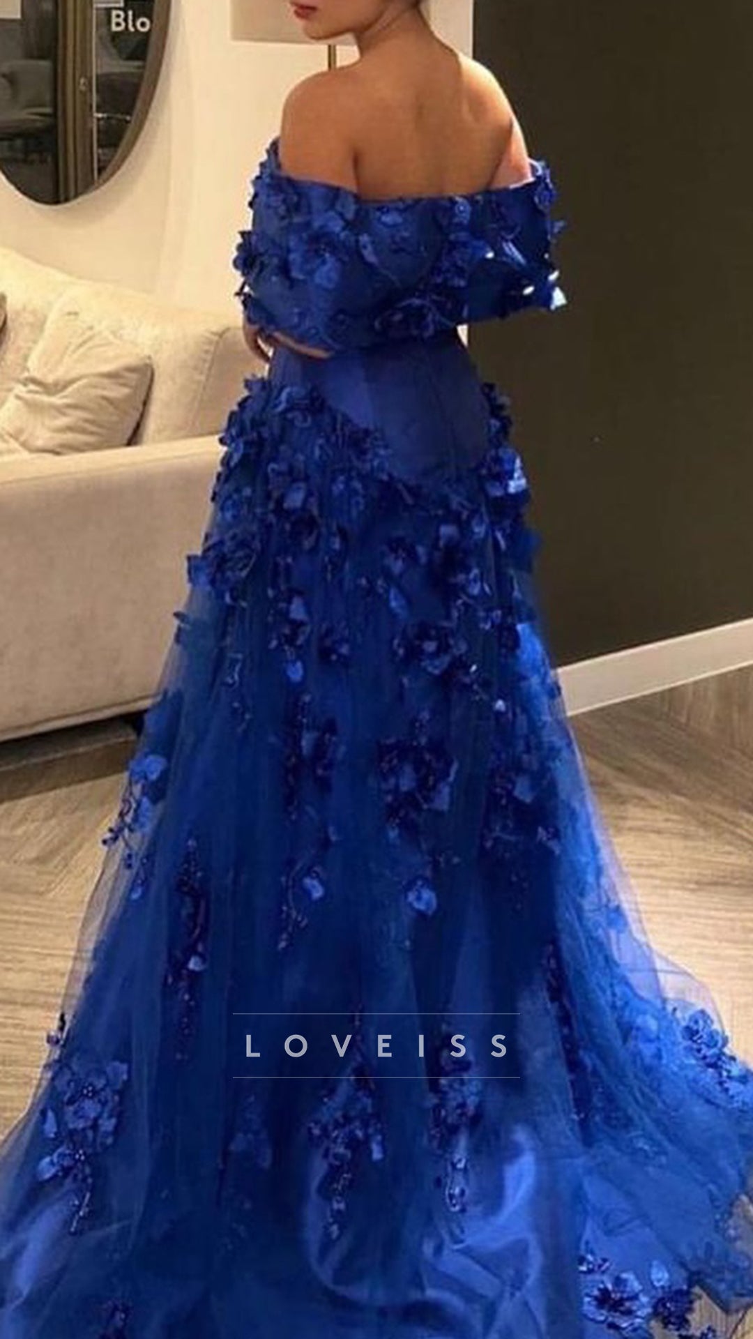 Off-Shoulder Satin Appliques A-Line Evening Dress