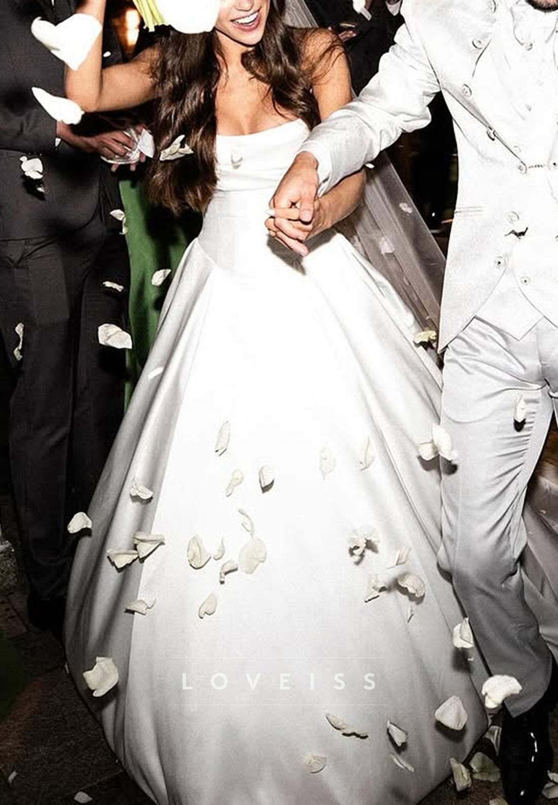 Off-Shoulder Satin Corset Sleeveless A-Line Wedding Dress