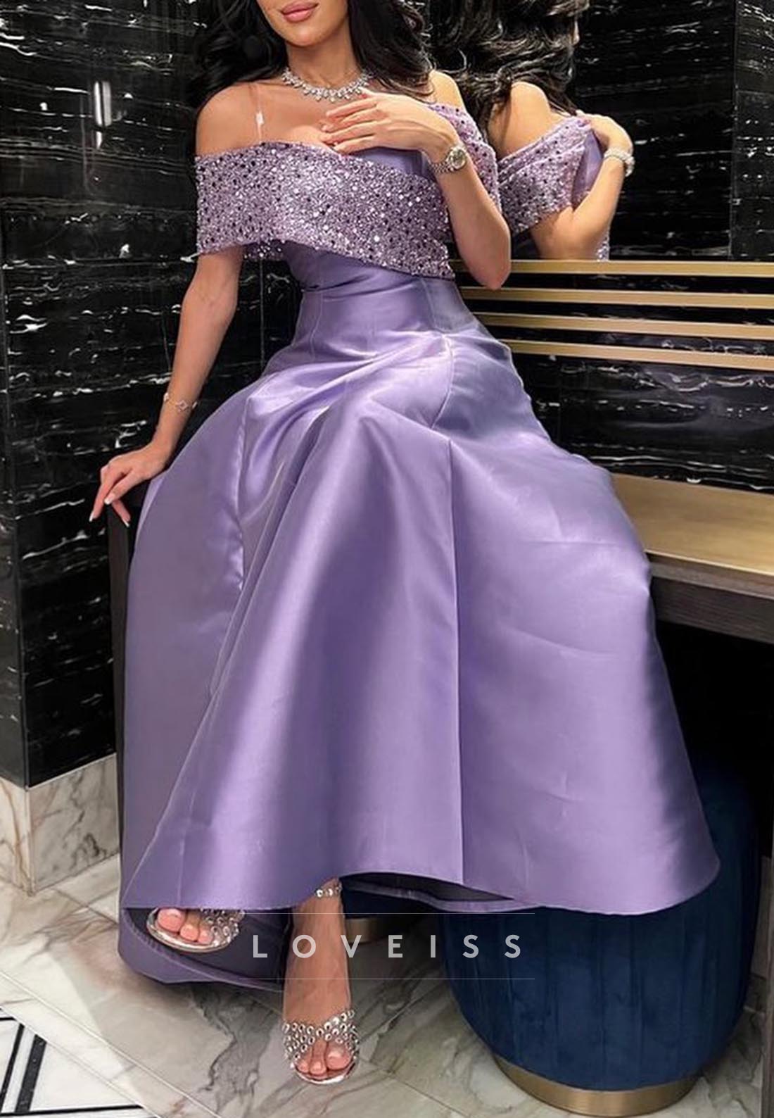 Off-Shoulder Satin Sleek A-Line Prom Dress