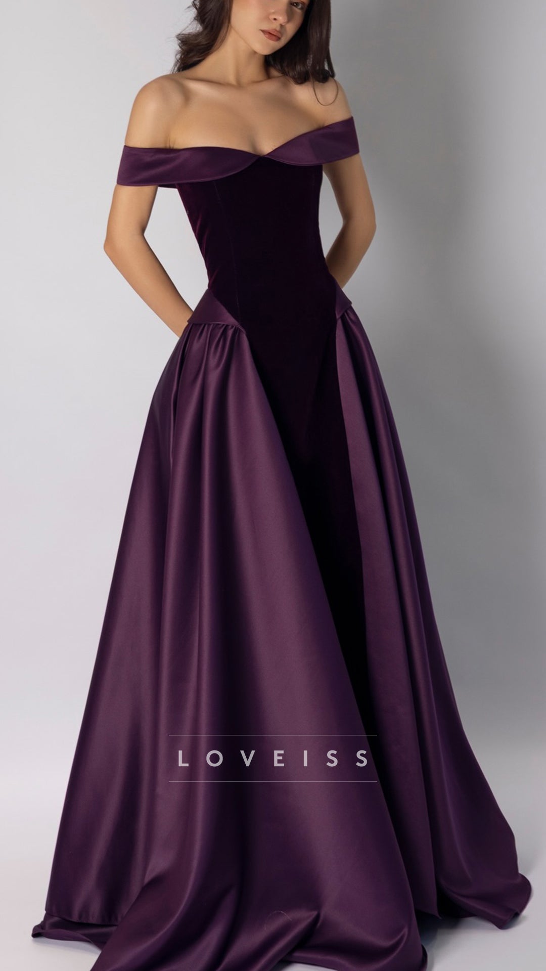 Off-Shoulder Satin Velvet A-Line Prom Dress