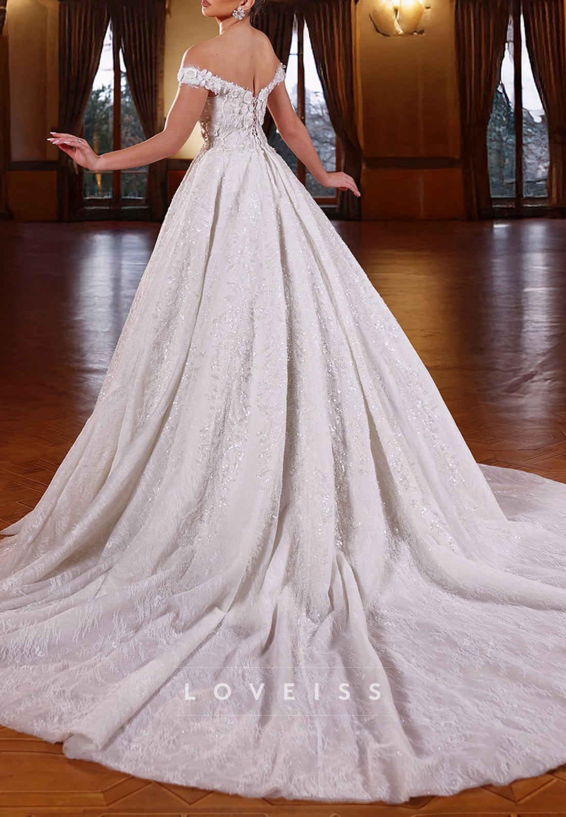 Off-Shoulder Sequins Appliques A-Line Wedding Dress