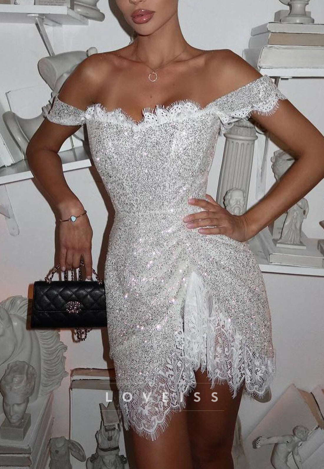 Off-Shoulder Sequins Ruched Sheath Sparkly Party Homecoming Dress