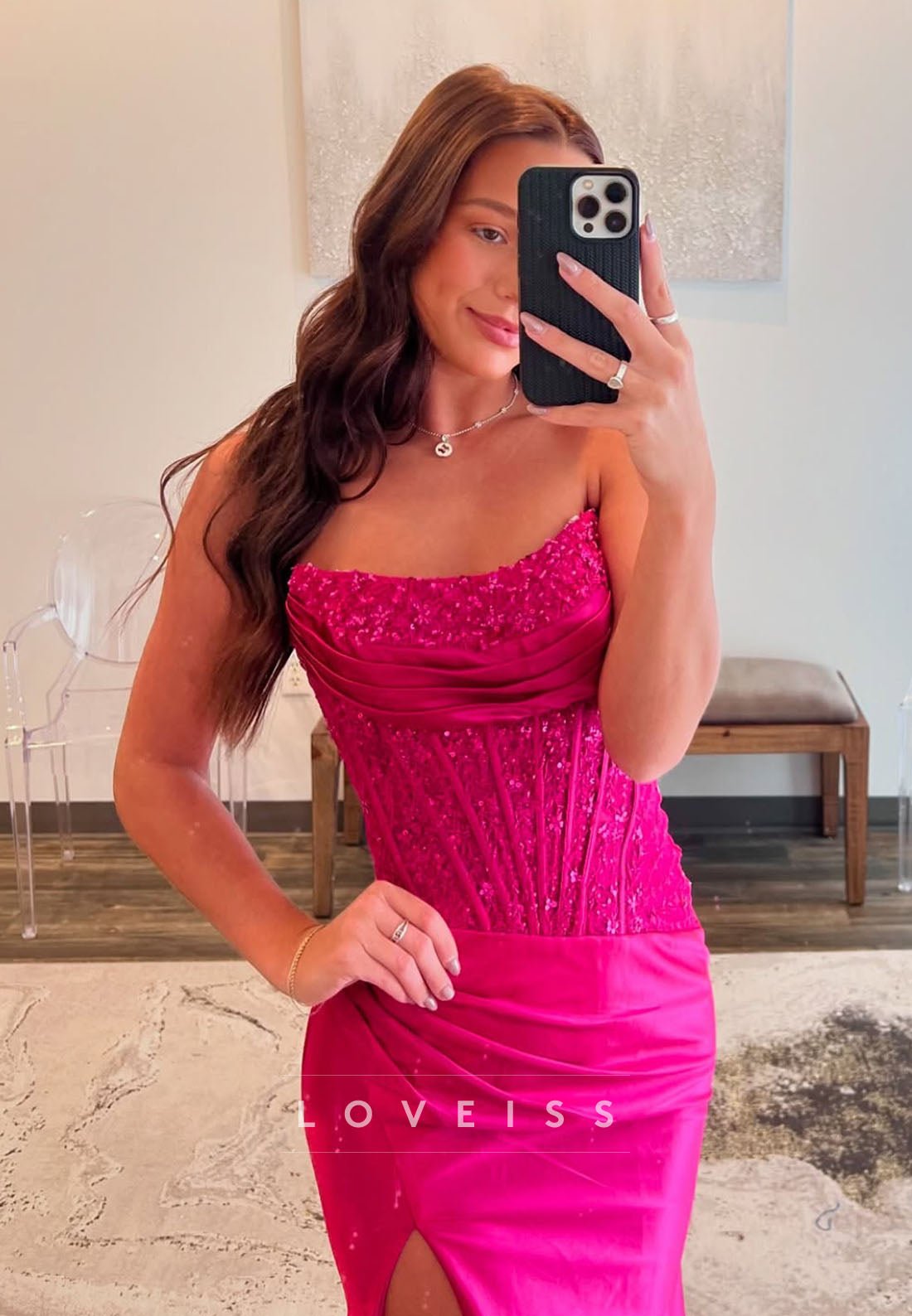Off-Shoulder Sequins Side Slit Sheath Prom Dress