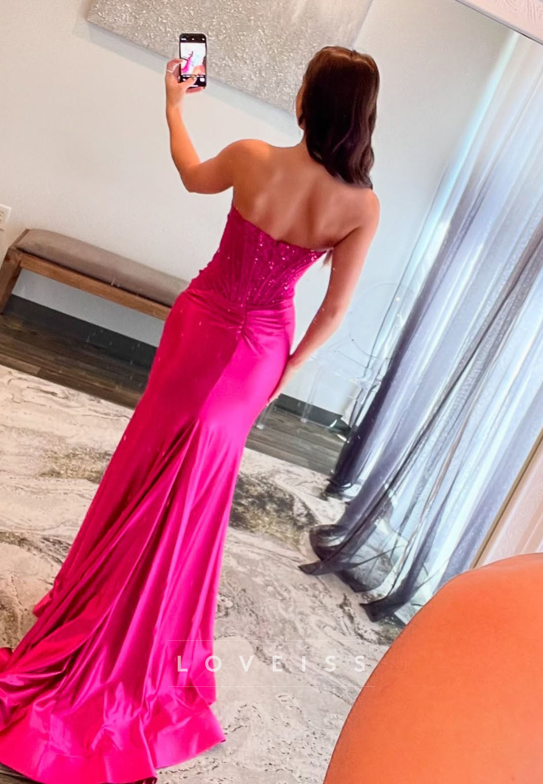 Off-Shoulder Sequins Side Slit Sheath Prom Dress