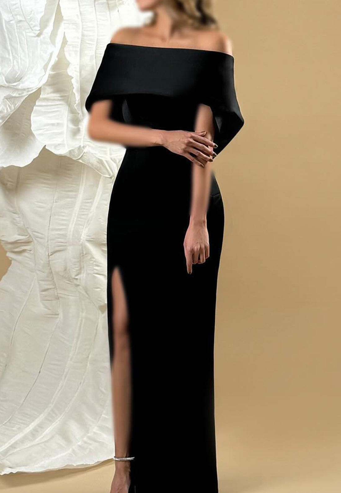 Off-Shoulder Short Sleeves Sleek Wedding Guest Sheath Formal Dress