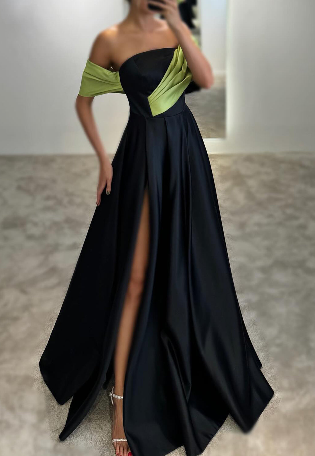Off-Shoulder Side Slit Formal Dress A-Line Evening Dress