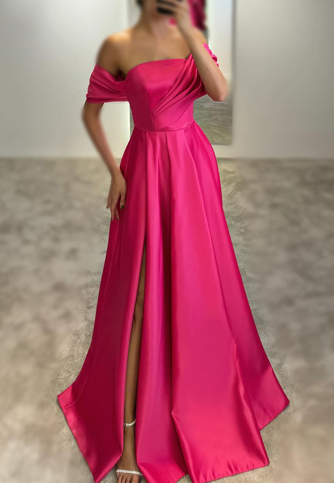 Off-Shoulder Side Slit Formal Dress A-Line Evening Dress