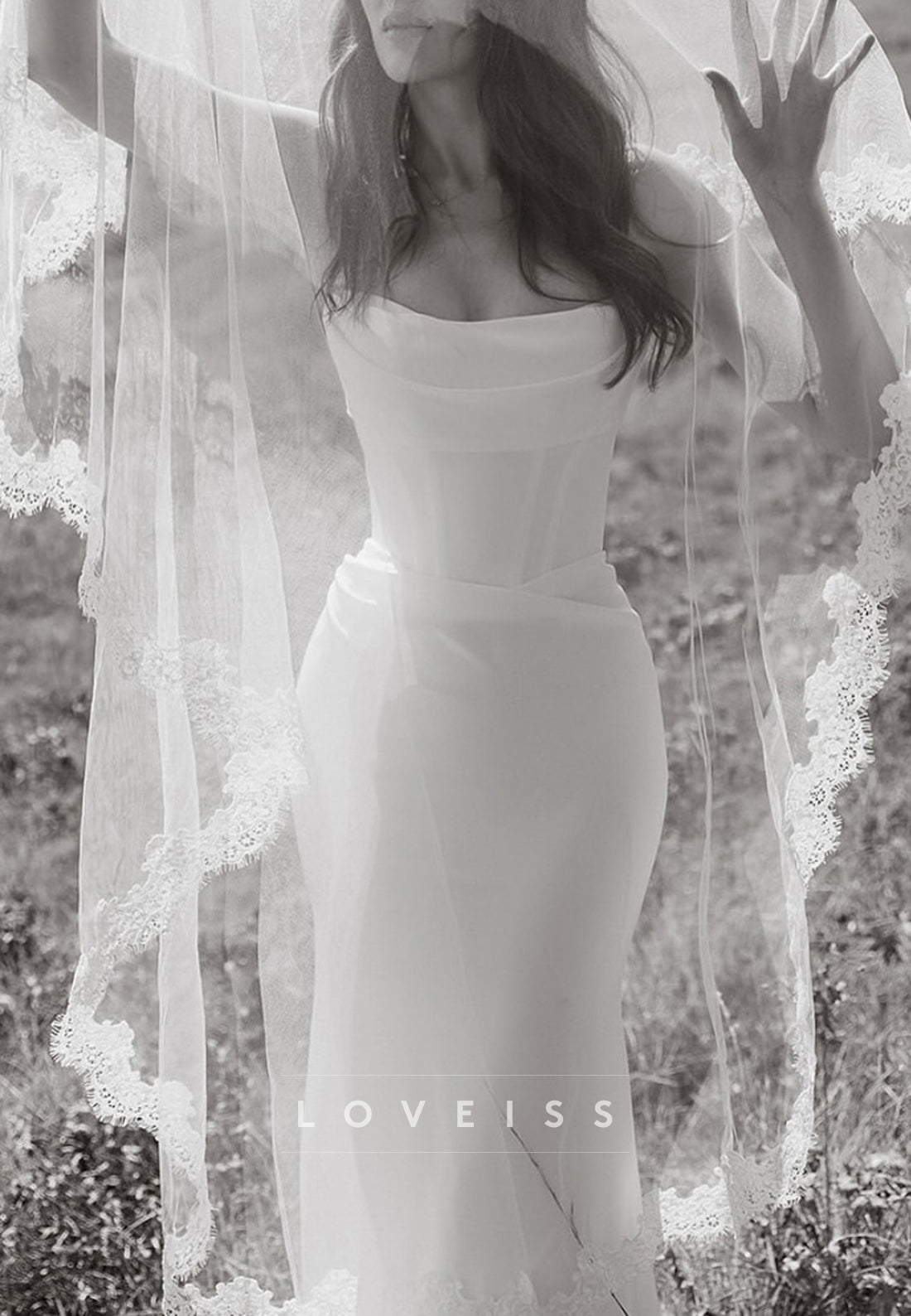 Off-Shoulder Sleek Pleated Fitted Mermaid Wedding Dress