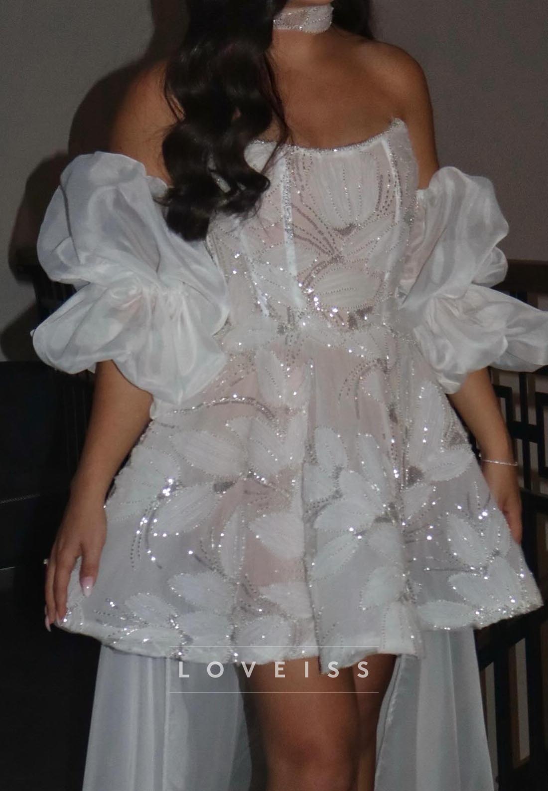 Off-Shoulder Sleeveless Appliques A-Line Short Wedding Dress
