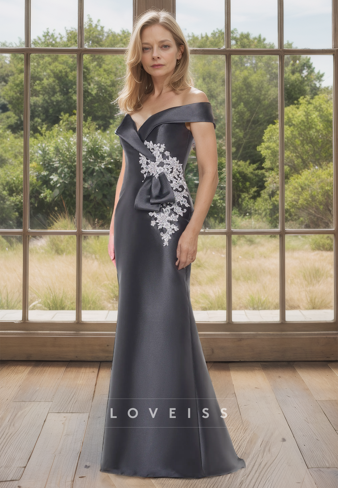 Off-Shoulder Sleeveless Appliques Mermaid Mother of Bride Dress